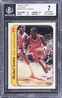 1986-87 Fleer Stickers #8 Michael Jordan Rookie Card – BGS NM 7
